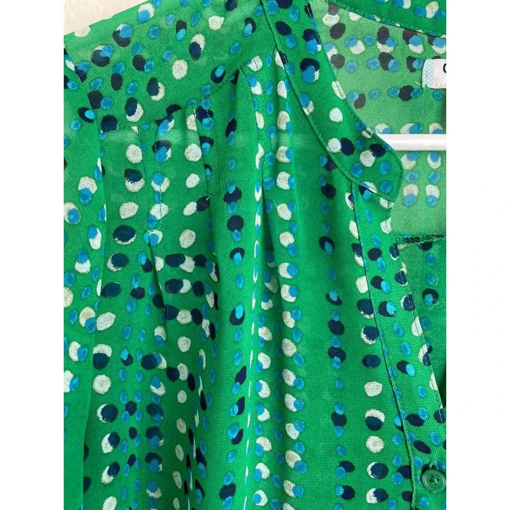 Old Navy Green Blouse Navy Blue WhitePolka Dot 3/4 Sleeve - Picture 5 of 6